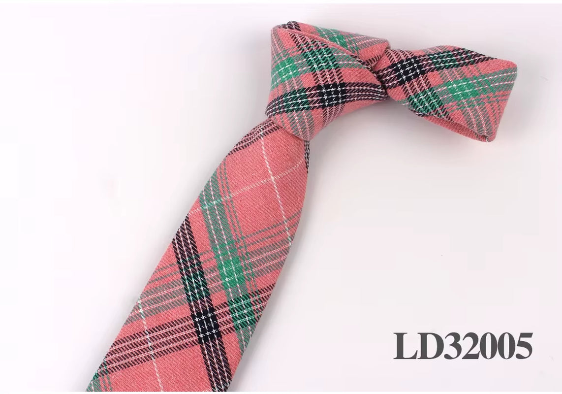 New Plaid Cotton Ties Skinny Causal Neck Tie for Men Suits Mens Slim Necktie for Business Cravats 7Cm Width Groom Neckties