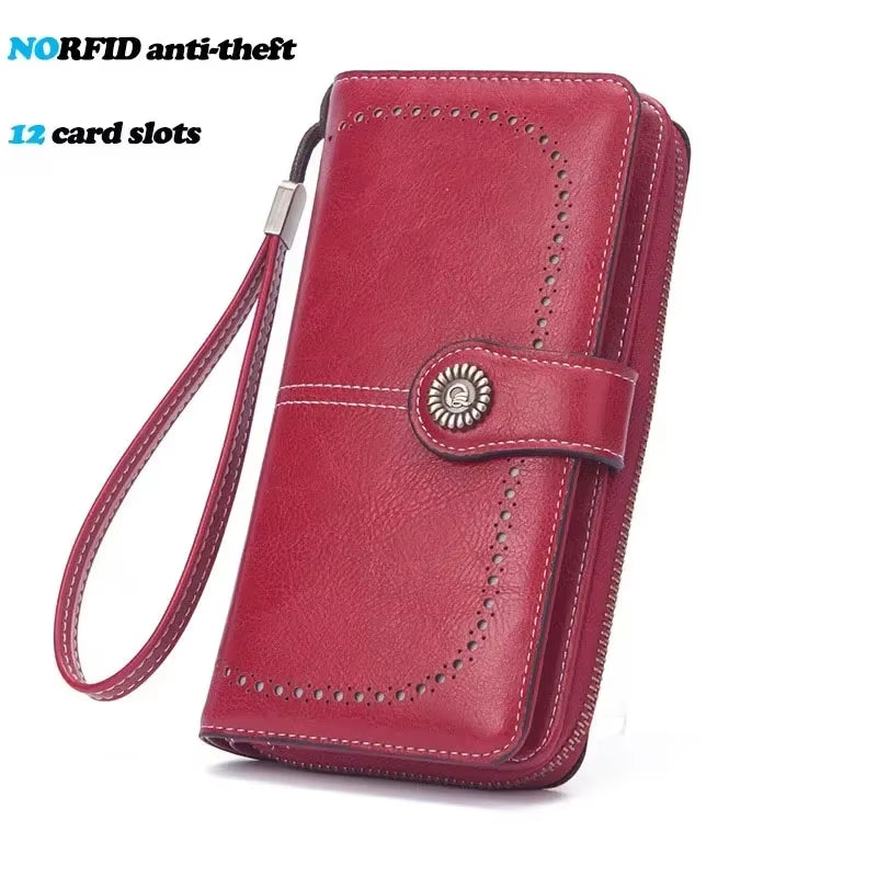 High Quality Women Wallet RFID Anti-Theft Leather Wallets for Woman Long Zipper Large Ladies Clutch Bag Female Purse Card Holder