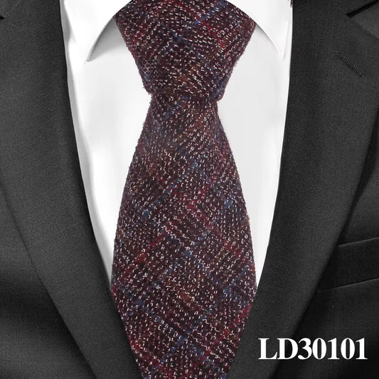 New Wool Ties Skinny Woolen Necktie for Men Suits Mens Plaid Striped Neck Tie for Business Cravats 7Cm Width Groom Neckties