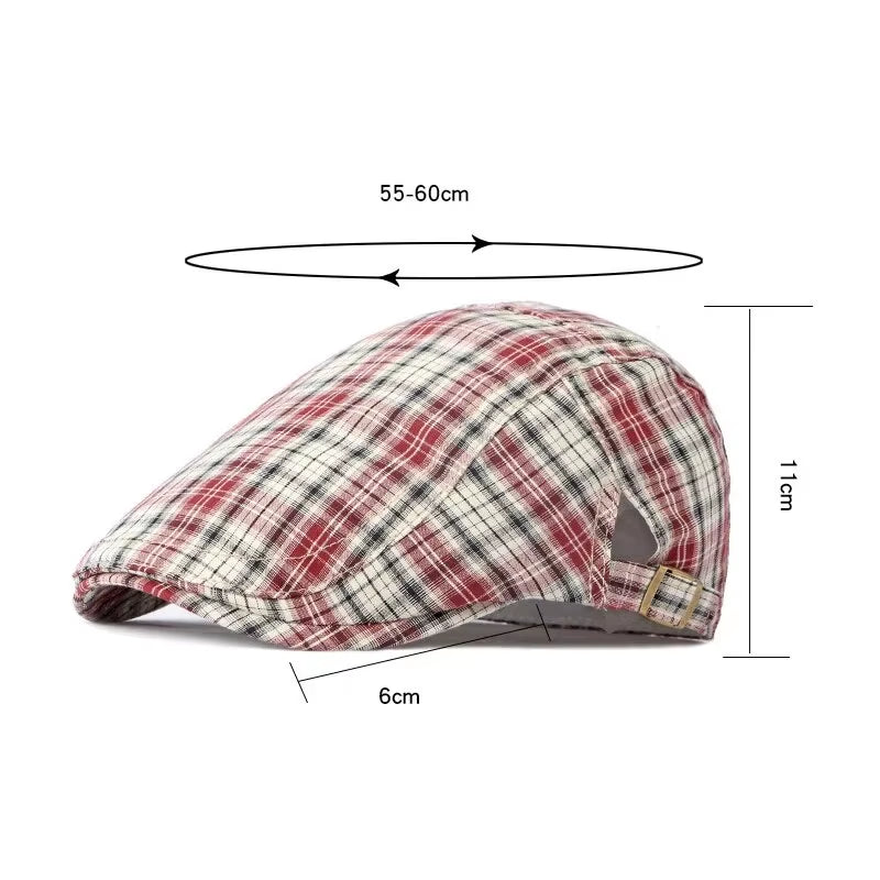 Casual Plaid Hats Men Berets Summer Herringbone Newsboy Cap Women Vintage Flat Ivy Hats Cotton Thin Golf Driving Cap Casquette