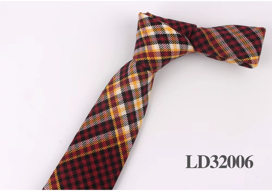 New Plaid Cotton Ties Skinny Causal Neck Tie for Men Suits Mens Slim Necktie for Business Cravats 7Cm Width Groom Neckties