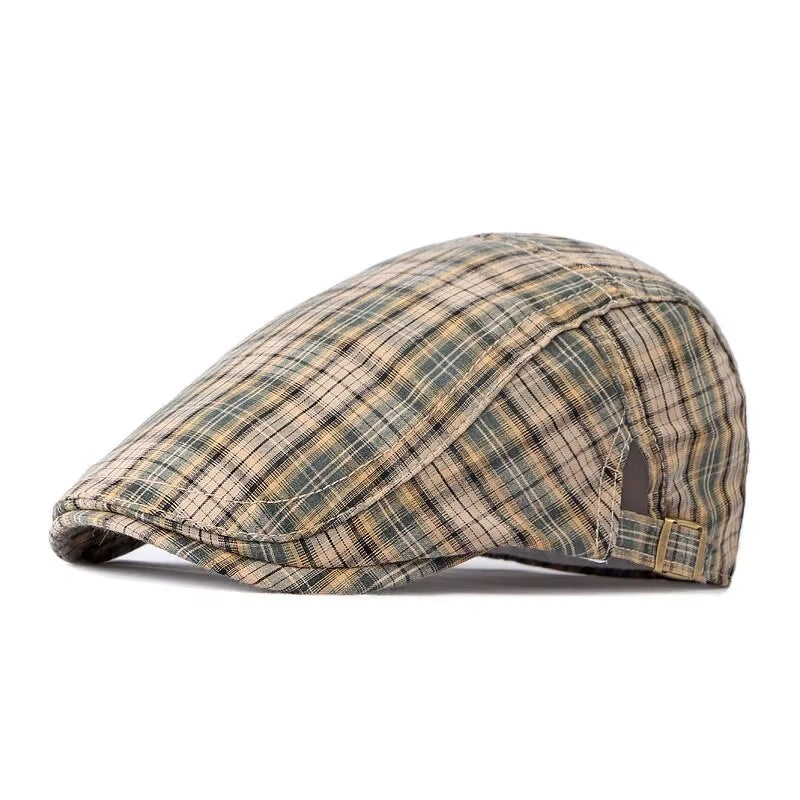 Casual Plaid Hats Men Berets Summer Herringbone Newsboy Cap Women Vintage Flat Ivy Hats Cotton Thin Golf Driving Cap Casquette