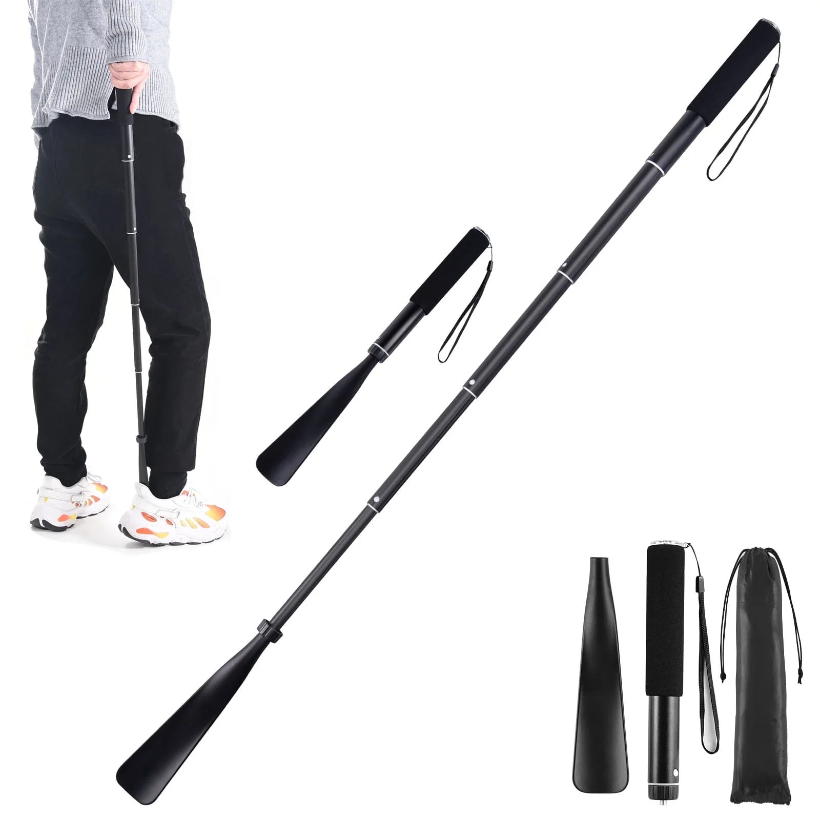 Shoe Horn Long Handle, 15"-37" Aluminum Alloy Metal Long Shoe Horn for Boots, for Men Women