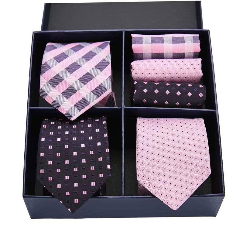 Gift Box Pack Mens Tie Skinny Pink Palid Silk Classic Jacquard Woven Extra Long Tie Hanky Set for Men Formal Wedding Party