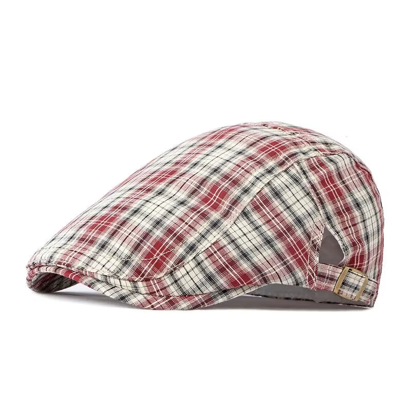 Casual Plaid Hats Men Berets Summer Herringbone Newsboy Cap Women Vintage Flat Ivy Hats Cotton Thin Golf Driving Cap Casquette