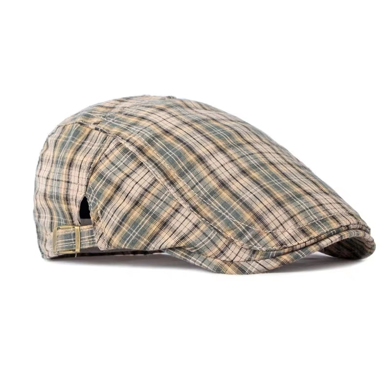 Casual Plaid Hats Men Berets Summer Herringbone Newsboy Cap Women Vintage Flat Ivy Hats Cotton Thin Golf Driving Cap Casquette