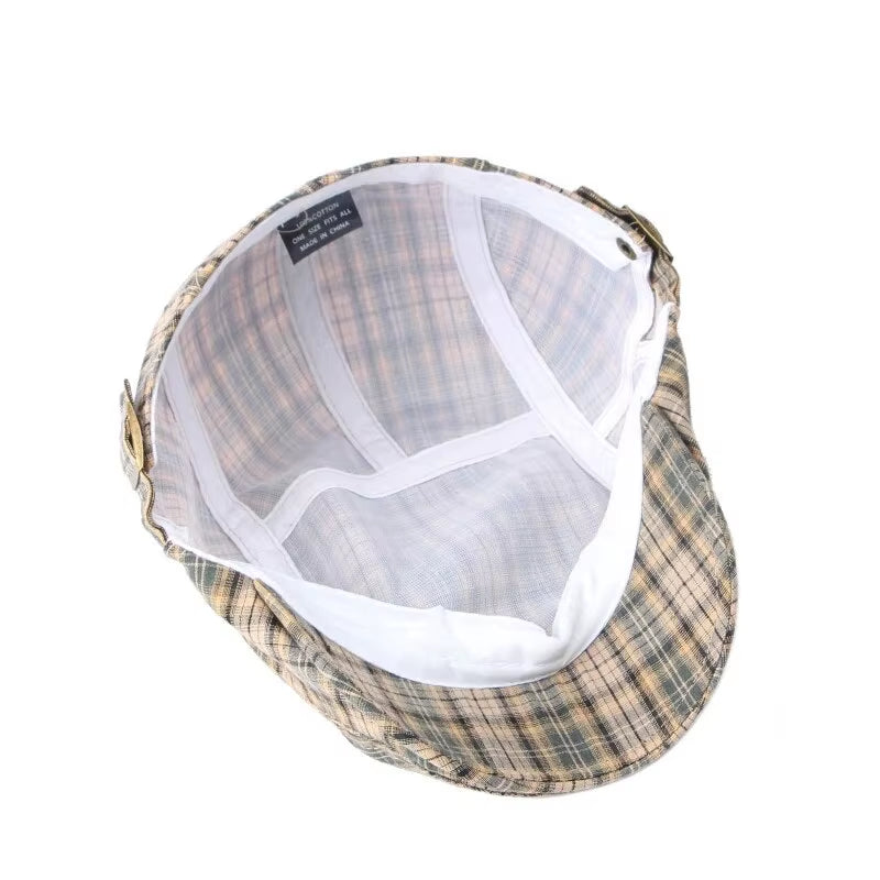 Casual Plaid Hats Men Berets Summer Herringbone Newsboy Cap Women Vintage Flat Ivy Hats Cotton Thin Golf Driving Cap Casquette