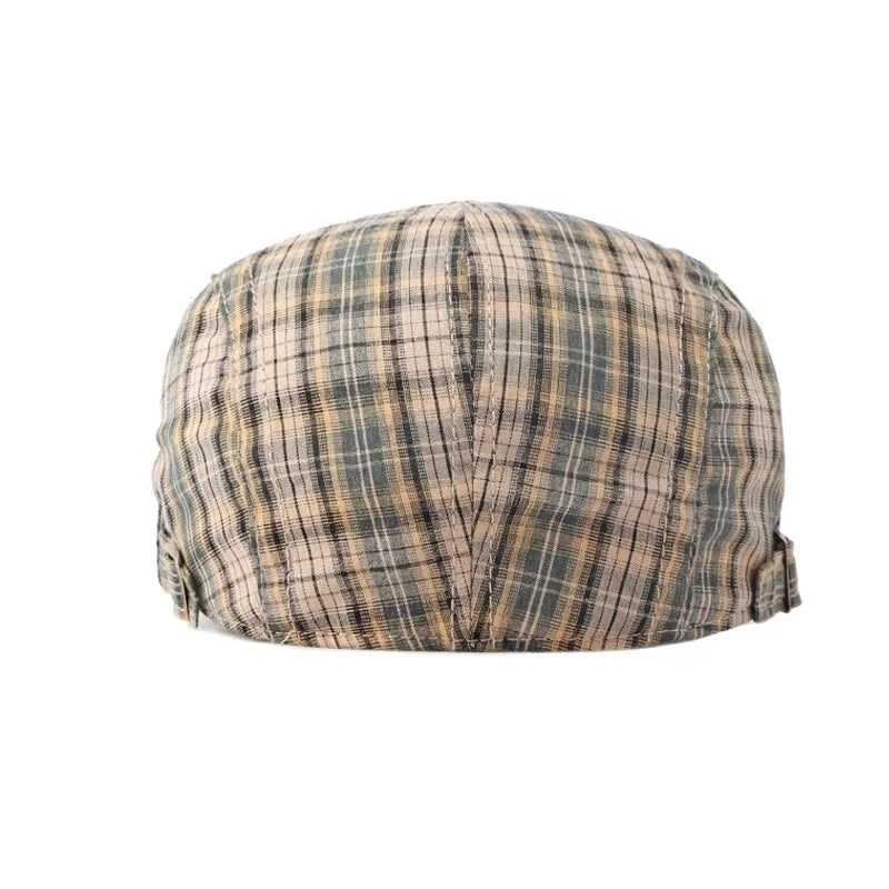 Casual Plaid Hats Men Berets Summer Herringbone Newsboy Cap Women Vintage Flat Ivy Hats Cotton Thin Golf Driving Cap Casquette