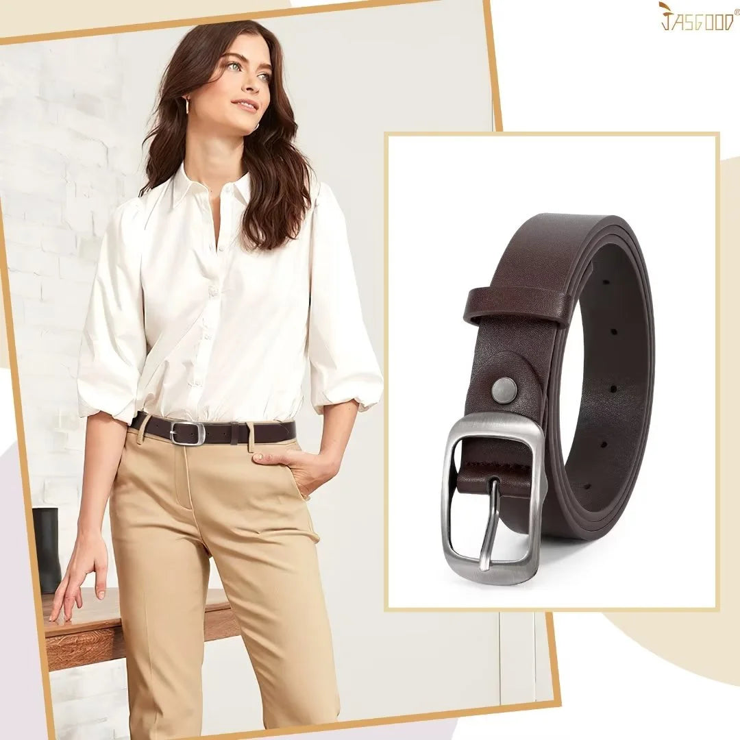 Women Leather Belts for Jeans Pants Fashion Dress Brown Belt for Ladies