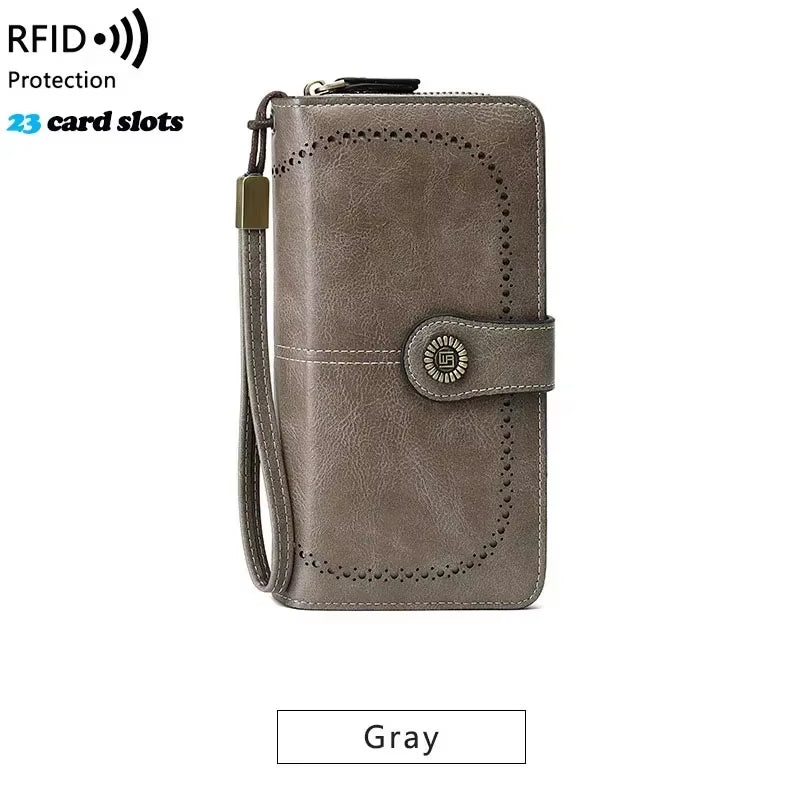 High Quality Women Wallet RFID Anti-Theft Leather Wallets for Woman Long Zipper Large Ladies Clutch Bag Female Purse Card Holder